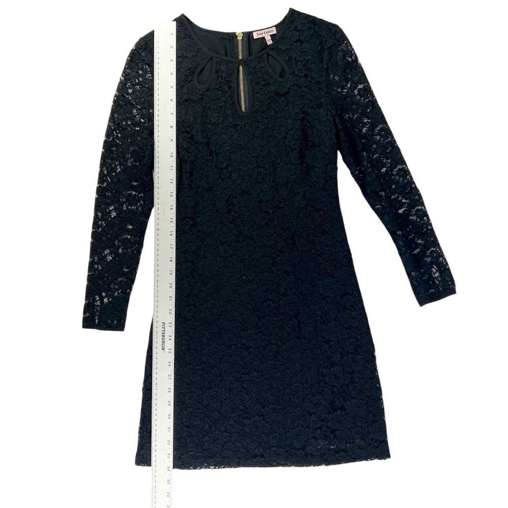 Juicy Couture Black Lace Shift Dress Long Sleeves Teardrop Cutout Size 2 - Picture 3 of 7